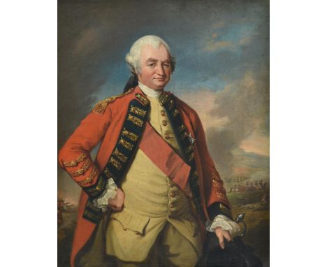 CIRCLE OF SIR NATHANIEL DANCE-HOLLAND (BRITISH 1735-1811) PORTRAIT OF LORD ROBERT CLIVE WITH THE BATTLE OF PLASSEY IN THE BAC