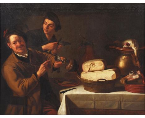 CIRCLE OF CHRISTIAEN VAN COUWENBERGH (DUTCH 1604-1667) A TOPPER IN A TAVERN Oil on canvas 113 x 147cm (44¼ x 57¾ in.)  Proven