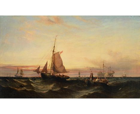 WILLIAM CALLCOT KNELL (BRITISH CIRCA 1830 - 1880) AT THE END OF THE DAY Oil on canvas Signed (lower left) 29 x 50cm (11¼ x 19