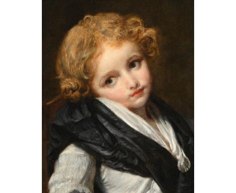 JEAN BAPTISTE GREUZE (FRENCH 1725-1805) PORTRAIT OF A CHILD IN A BLACK AND WHITE DRESS  Oil on panel 38 x 30cm (14¾ x 11¾ in.