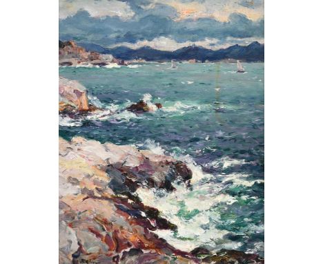 JEAN BAPTISTE OLIVE (FRENCH 1848-1936) LA MÉDITERRANÉE PAR TEMPS DE MISTRAL Oil on board Signed (lower left) 39 x 31cm (15¼ x