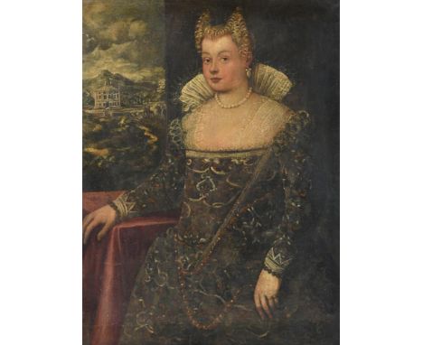 FRANCESCO MONTEMEZZANO (ITALIAN 1555-1600) PORTRAIT OF RITA BELLESI Oil on canvas 110 x 87.5cm (43¼ x 34¼ in.) Provenance: A.