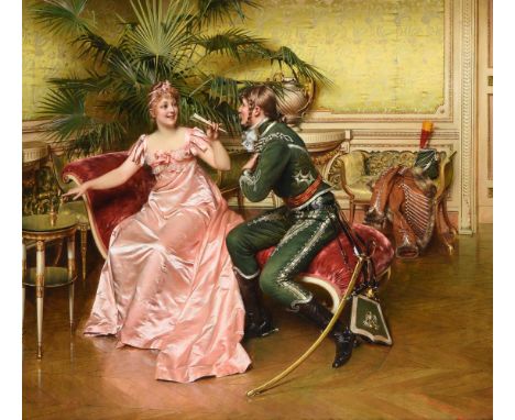 CHARLES JOSEPH FREDERIC SOULACROIX (FRENCH 1825-1900) AN OFFICER AND A LADY  Oil on canvas Signed (lower right) 78 x 87cm (30