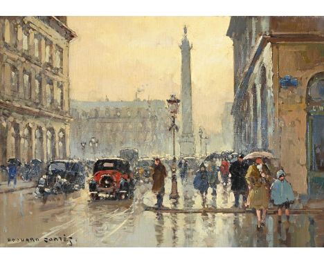 λ&nbspEDOUARD LÉON CORTES (FRENCH 1882-1969) PLACE VENDOME SOUS LA PLUIE Oil on canvas Signed (lower left); stamped with the 