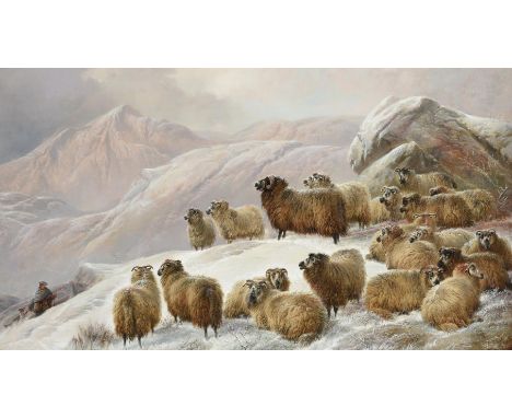CHARLES JONES (BRITISH 1836-1892) SHEEP IN A SNOWY HIGHLAND LANDSCAPE Oil on canvas Signed with monogram and dated '65' (lowe