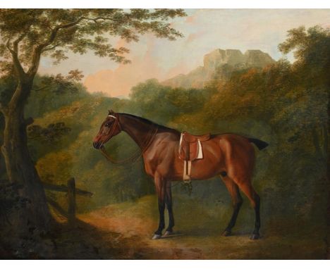 JOHN BOULTBEE (BRITISH 1753-1812) A SADDLED HUNTER IN A LANDSCAPE Oil on canvas 90 x 116.5cm (35¼ x 45¾ in.)   Condition Repo