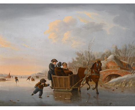ANDRIES VERMULEN (DUTCH 1763 - 1814) FIGURES ON A FROZEN CANAL Oil on canvas Signed (lower left) 33 x 43cm (12 x 16¾ in.)   C