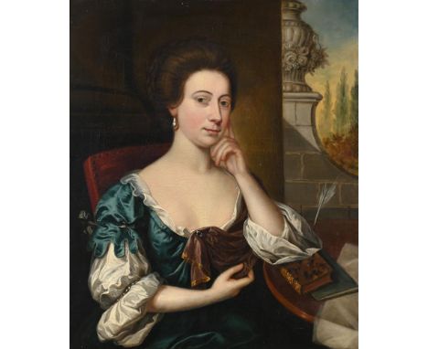 FOLLOWER OF SIR PETER LELY PORTRAIT OF A WOMAN SEATED WITH A BOOK AND QUILL Oil on canvas 76 x 63cm (29¾ x 24¾ in.)   Conditi
