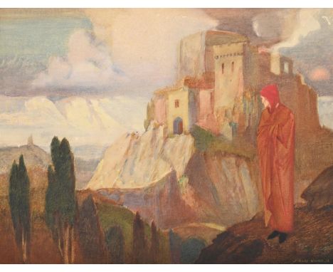 JOHN RILEY WILMER (BRITISH 1883-1941) DANTE BEFORE THE CITY OF DIS  Watercolour Signed and dated '1918' (lower right) 22.5 x 