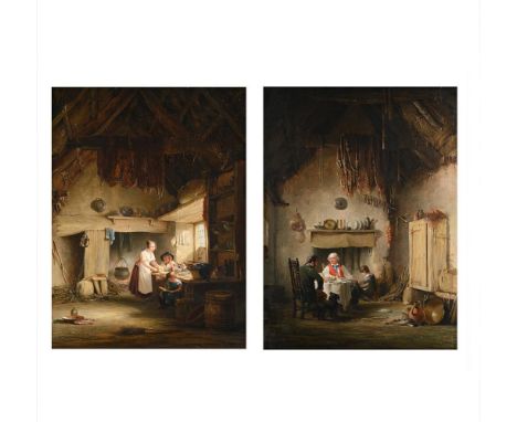 NICHOLAS CONDY (BRITISH 1793-1857) A PAIR OF INTERIOR SCENES Oil on panel, a pair Singed and dated '1830' (lower left) 40 x 2