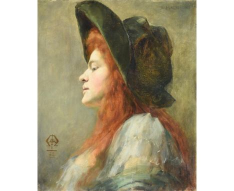 ALEXINA MACRITCHIE (SCOTTISH 1885-1932) PORTRAIT OF A RED HAIRED LADY  Oil on canvas Signed (upper right) and dated '1892' wi