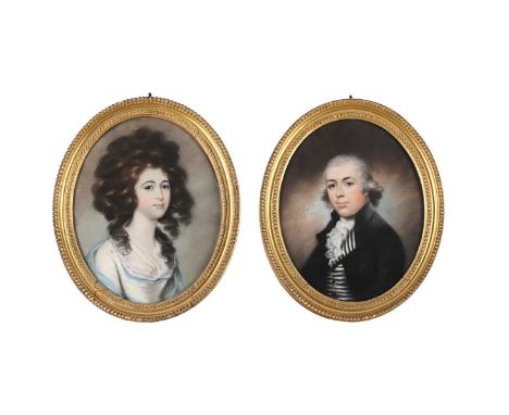 ATTRIBUTED TO HUGH DOUGLAS HAMILTON (BRITISH 1739-1808) A PAIR OF PORTRAITS Pastel, oval 24.5 x 19cm (9½ x 7¼ in.) (2)  Prove