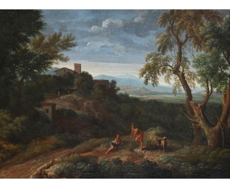 GASPARD DUGHET (FRENCH 1615-1675) AN ARCADIAN LANDSCAPE Oil on canvas 47 x 63cm (18½ x 24¾ in.)  Provenance: Colnaghi & Co., 