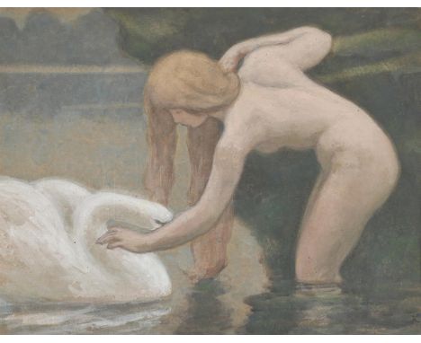 JEAN FRANCOIS AUBERTIN (FRENCH 1866-1930) FEMME AU CYGNE Pastel and gouache  Signed with monogram (lower right), further sign