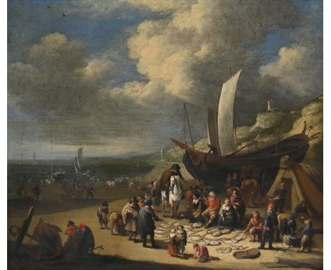 ATTRIBUTED TO THOMAS VAN APSHOVEN (FLEMISH 1622 - 1664) HORSEMEN BATHING THEIR ANIMALS Oil on canvas 64 x 75cm (25 1/4 x 29 1