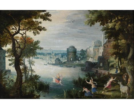CIRCLE OF PAUL BRIL (FLEMISH 1554-1626) THE RAPE OF EUROPA Oil on panel 26 x 38cm (10 x 14¾ in.)   Condition Report:  The pan