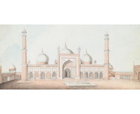 ENGLISH SCHOOL, AFTER THOMAS DANIELL  THE JUMMAH MUSJED, DELHI Watercolour 30 x 64cm (11¾ x 25 in.)   Condition Report:  Ther