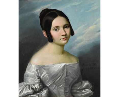 FRANS XAVIER MANDL (AUSTRAIN 1800 - 1880) PORTRAIT OF A GIRL IN WHITE Oil on canvas Signed and dated '1828' (lower right) 29 
