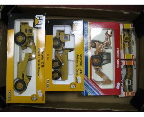 Five Boxed ERTL Diecast Plant Machinery Construction Vehicles, of differing scale including #2430 Caterpillar 631E Wheel Trac