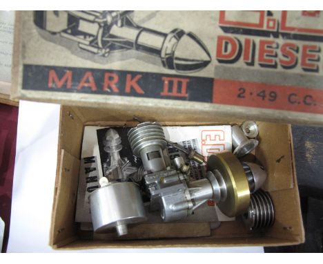 A 2.49cc ED Diesal Modellers Aero Engine, with glo plug conversion, appears unused with paperwork and parts, boxed.