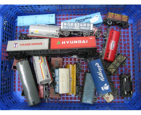 A Quantity of "OO" Gauge Rolling Stock Wagons, Tankers, Vans, by Hornby, Lima and other, playworn.