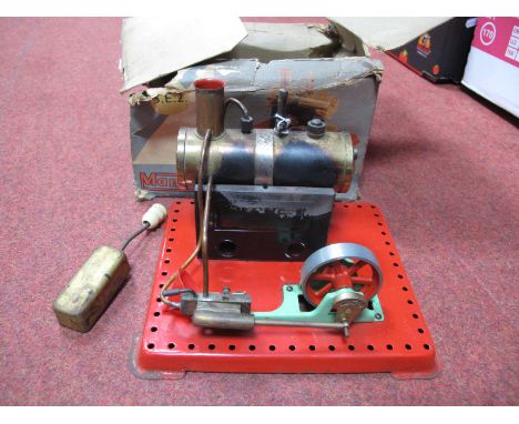 A Mamod S.E.2 Stationary Steam Engine, model has been steamed, burner and funnel present; boxed but tatty, playworn.