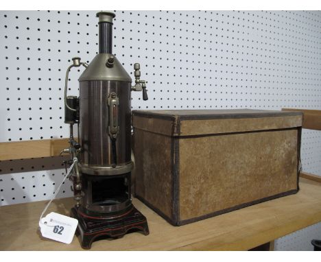 An Early XX Century Model Vertical Steam Engine by Bing of Germany, single cylinder with external water feed pump, stack, bur