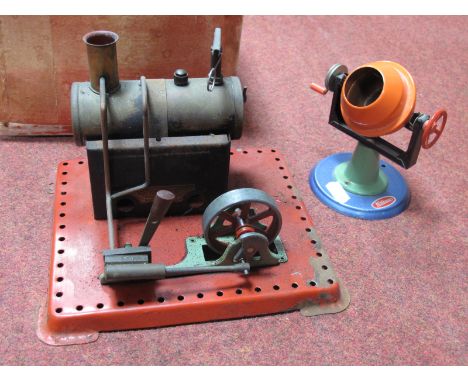 A Mamod SE2 Stationary Steam Engine/ A Wilesco Steam Accessory Cement  Mixer and an empty Mamod box, all playworn.