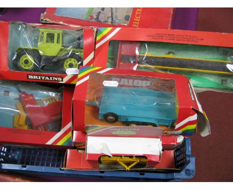 Seven Britains Diecast and Plastic Agricultural Models, including (circa 1980) # 9525 Mercedes-Benz Tractor - lime green, # 9