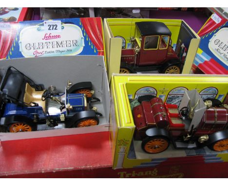 Three Schuco Modern Old Timer Series Tinplate Cl;ockwork Model Cars, including  #1227 Ford Coupe T 1917 (key), #1228 Opel Dok