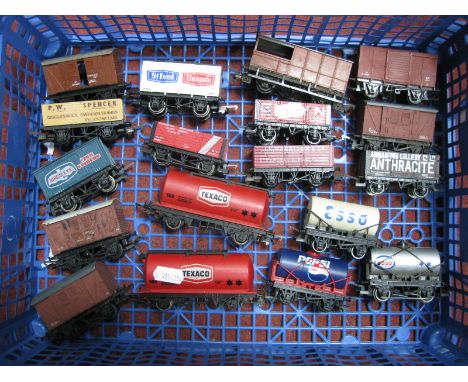 Quantity of OO Gauge Rolling Stock, by Hornby, Lima, Airfix, etc; tankers, box vans, private owner ore wagons. All unboxed, c