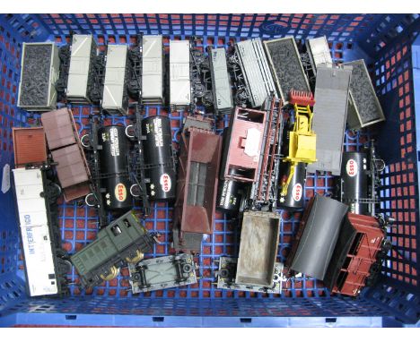 A Quantity of OO Gauge Unboxed Rolling Stock, by Airfix, Jouef, etc - tankers, mineral wagons, cattle wagons, etc - Plus 0-4-