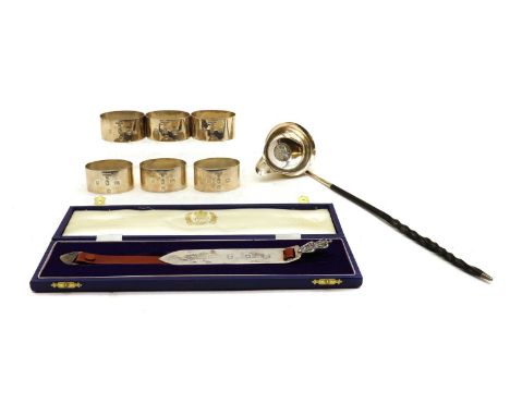 A group of six silver napkin rings,by A Chick &amp; Sons Ltd, London 19775.5cm widetogether with a Queen Elizabeth II Silver 