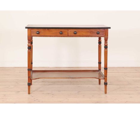A Victorian mahogany washstand,the rectangular top with reeded ebonised edges over two frieze drawers with ebony knob handles