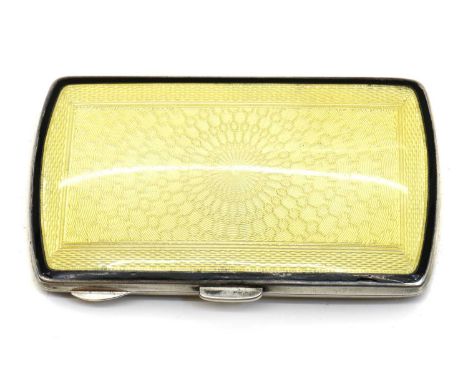 An Art Deco enamelled silver cigarette case,by Henry Matthews, Birmingham 1927, of oblong form, the lid and bottom with yello