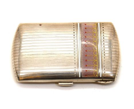 A German silver cigarette case,1920s, possibly by Bihlmeyer &amp; Co, of oblong form, the exterior with engine turned decorat