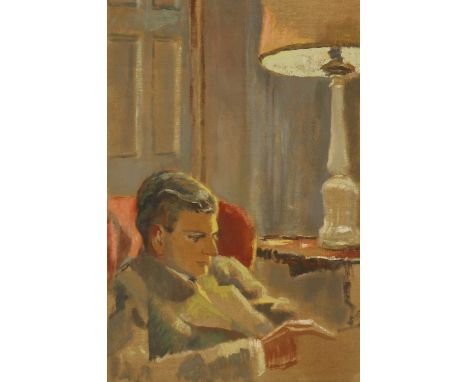 English School, 20th centurySeated man under a lamp, side profile; Landscape versooil on canvas61.5 x 40.5cm, unframedProvena