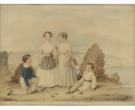 English School, 19th centuryGroup portrait of children collecting shellspencil and watercolour30 x 39.5cmProvenance: With the