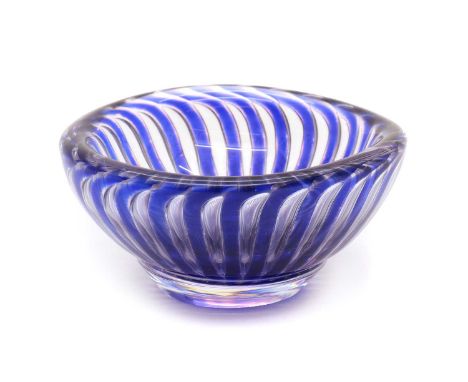 An Orrefors Ariel glass bowl,circa 1950, designed and manufactured by Edvin Öhrström, with blue and purple decoration in the 