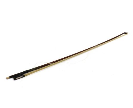 A violin bow,stamped 'FR Wunderlich, Leipzig' and 'FWL' within an oval, with octagonal stick, plain ebony frog and unmarked s