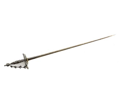 A dress sword, 19th century, tapering triangular blade, etched with foliate patterns, leather and metal, with a scabbard and 