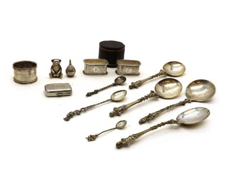 A collection of silver and silver plated items, to include a silver vesta case, by Horton &amp; Allday, Birmingham 1930, engr