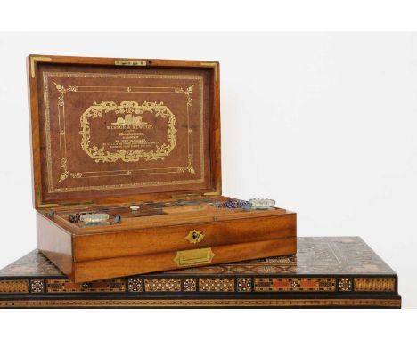 A Victorian Windsor &amp; Newton 'Extra Handsome' mahogany watercolour box,circa 1870-1880, the mahogany box inlaid with a br