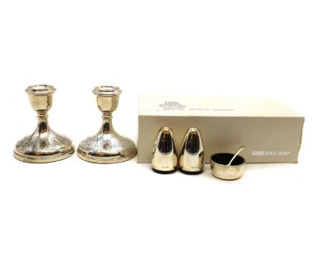 A collection of silver items, comprising a cruet set, Gerald Benney for Viner's Ltd, Sheffield 1968, pepperette 6.5cm hightog