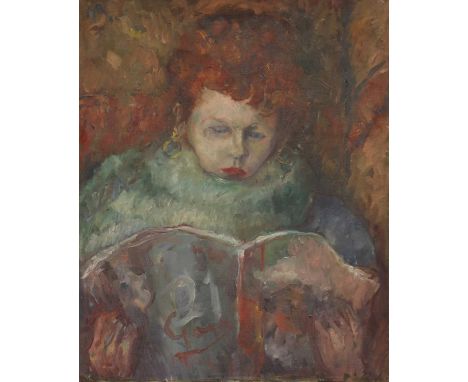 Follower of SickertAn elegant lady reading a magazineoil on canvas60.5 x 50.5cmProvenance: The Estate of Sir Jack and Lady Ba