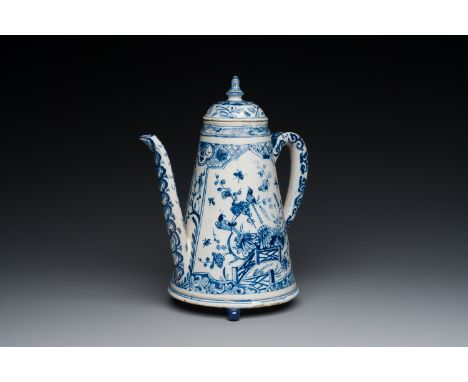 Full title: A rare Dutch Delft blue and white coffeepot, dated 1732Description:H.: 30 cm Marked IML on the base and the insid