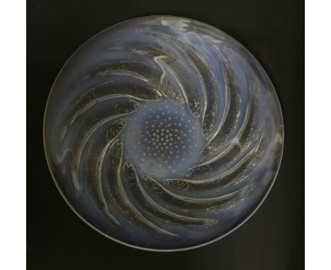 A Lalique 'Poissons' opalescent moulded dish,moulded 'R Lalique',29cm diameter