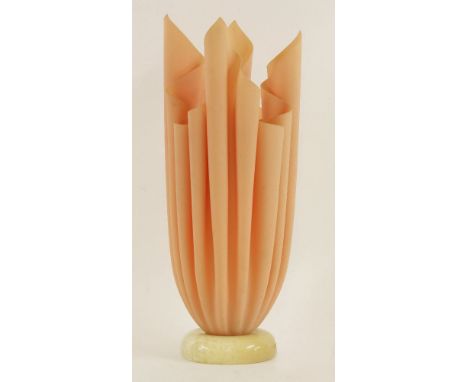 An Italian 'Fazzoletto' table lamp,with a peach shade, raised on an onyx plinth,45cm high