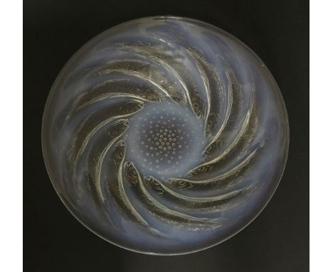 A Lalique 'Poissons' opalescent glass dish,raised 'R Lalique',30cm diameter