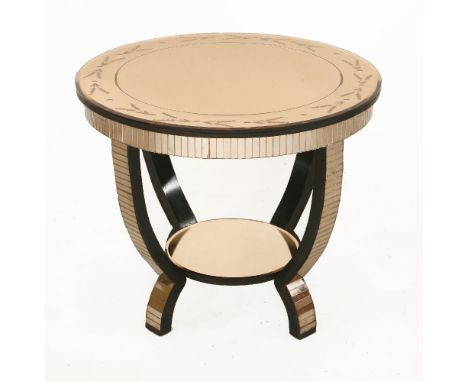 An Art Deco pink mirror lamp table,60cm diameter50cm high